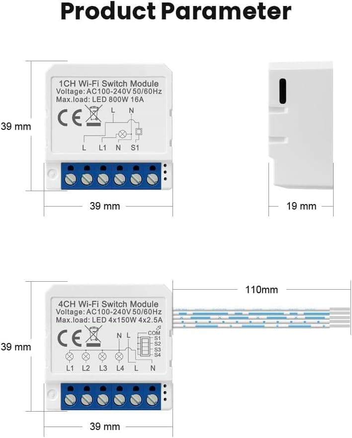 Tuya Smart 1/2/3/4 -Gang Switch Module - 4